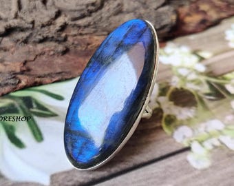 Blue Labradorite Sterling Silver Ring - Handmade Boho Designer Ring