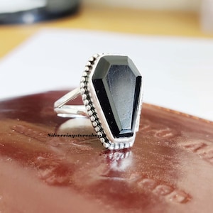 Black Coffin Ring, Black Onyx Ring, 925 Silver Ring, Band Ring, Gemstone Ring, Fidget Ring, Boho Ring, Thumb Ring, Worry Ring, Gift For Her,