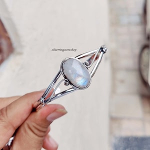 Moonstone Bangle, 925 Silver Bangle, Handmade Bangle, Bangle for women, Dainty Bangle, Jewellery Bangle, Adjustable Bangle, Gift For Her,,
