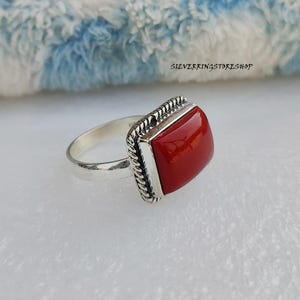 Handmade Coral Gemstone Ring: 925 Sterling Silver Boho Jewelry