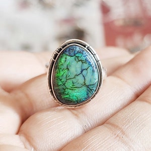 Handmade Natural Opal Sterling Silver Ring: Boho Statement Jewelry