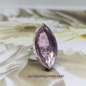 Handmade Rose Quartz Ring: 925 Sterling Silver Statement Jewelry