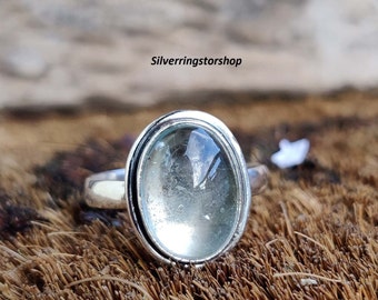 Anillo de aguamarina, anillo de plata de ley 925, anillo delicado, anillo hecho a mano, anillo de joyería, anillo de piedras preciosas, anillo de plata para mujer, regalo para ella.