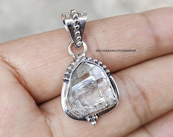 Handmade Herkimer Diamond Pendant: 925 Sterling Silver Statement Jewelry