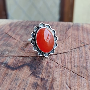 Carnelian Ring, 925 Silver Sterling Ring, Gemstone Ring, Band Ring, Women Ring, Silver Jewelry Ring, Oval Carnelian Ring,Gift For Her,Silvre