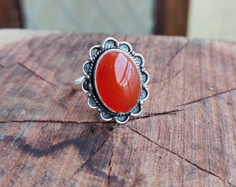 Carnelian Ring, 925 Silver Sterling Ring, Gemstone Ring, Band Ring, Women Ring, Silver Jewelry Ring, Oval Carnelian Ring,Gift For Her,Silvre