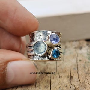 Aquamarine Spinner Ring: Handmade 925 Sterling Silver Gemstone Jewelry