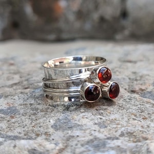 Garnet Spinner Ring, 925 Sterling Silver Ring, Handmade Ring, Women Ring, Fidget Ring, Worry Ring, Gemstone Ring, Designer Ring, Gifts Item,