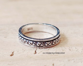 925 Sterling Silver Spinner Ring: Handmade Boho Worry Ring