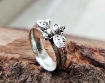 Anillo de abeja, anillo giratorio, anillo de plata 925, anillo de meditación, joyería de abeja, anillo para mujer, anillo antiestrés, juguete antiestrés, anillo giratorio de abeja, regalo para ella
