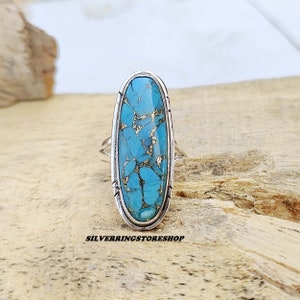 Bague turquoise cuivre bleu, argent sterling 925, bague avec pierres précieuses, bague bohème, bague tendance, bague femme, bague délicate, bague faite main, cadeaux,