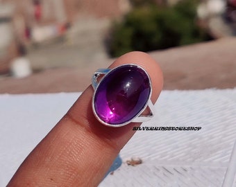 Oval Amethyst Ring: Handmade 925 Sterling Silver Statement Jewelry