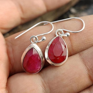 Red Ruby Earring, Women Earring, 925 Sterling silver Earring, Handmade earring, Red Gemstone Earring, Statement Jewelry, Gift For her, ///