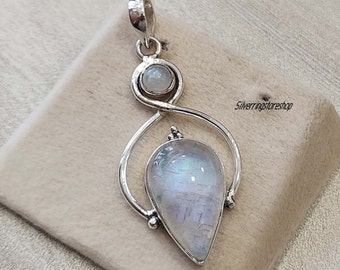 Moonstone Pendant, 925 Sterling Silver, Silver Moonstone Pendant, Gemstone Pendant, Natural Rainbow Moonstone, Handmade Necklace Pendant,