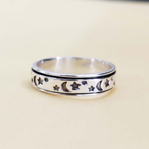 Star moon spinner, Spinner Ring, 925 sterling silver, Anxiety Ring, Handmade Ring, Meditation Ring, Worry Ring, Fidget Ring, Gift For Her,