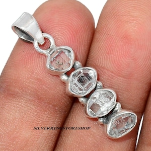 Herkimer Diamond Rough Pendant, 925 Solid Sterling Silver, Gemstone Pendant, Boho Pendant, Herkimer Silver diamond, Silver Jewelry Pendant,