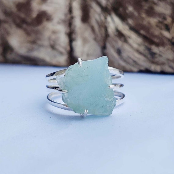 Natural Aquamarine Ring, 925 Silver Ring, Women Ring, Gemstone Ring, Aquamarine Ring, Boho Ring, Hammered Ring, Band Ring, Gift For Her,