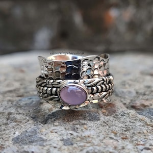 Pink Opal Spinner Ring, 925 Sterling Silver Ring, Handmade Ring, Designer Ring, Women Ring, Boho Ring, Fidget Ring, Meditation Ring, Gifts,