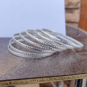 Set of 7 Bangles, Hammered Bangles, Stacking Bracelets, 925 Silver Bangle, Stacking Bangle, Thick Sparkly Bangles, Boho Bangles,Gift For Her