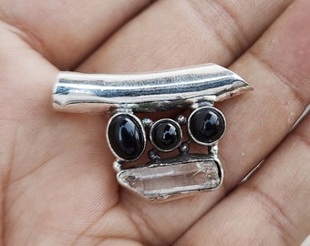 Herkimer Diamond & Black Tourmaline Sterling Silver Pendant