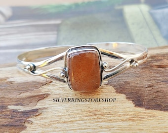 Handmade Sunstone Bangle: Adjustable 925 Sterling Silver Jewelry