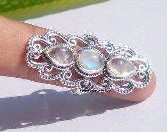 Moonstone Ring, Statement Ring, 925 Sterling Silver Ring, Rainbow Moonstone Ring, Band Ring, Woman Ring,  Worry Ring, Gift For Her, Band,