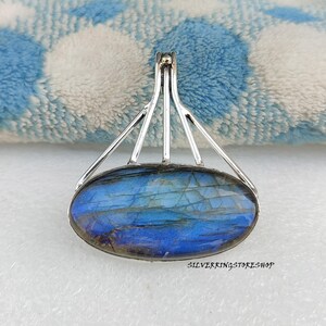 Handmade Blue Labradorite 925 Sterling Silver Pendant: Statement Jewelry