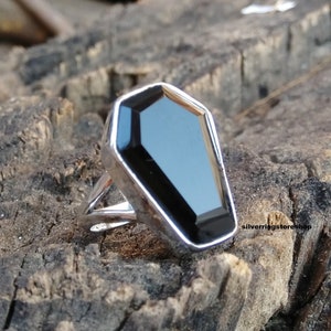 Black Onyx Ring, Coffin Ring, 925 Silver Ring, Handmade Ring, Women Ring, Statement Ring, Dainty Ring, Band Ring, Gift For Her, Worry Ring,