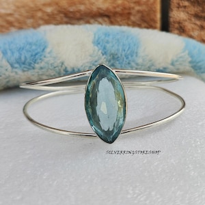 Aquamarine Bangle, 925 Sterling Silver Bangle, Handmade Bangle, Aquamarine Gemstone, Statement Jewelry, Women Bangle, Gift For Her, ///