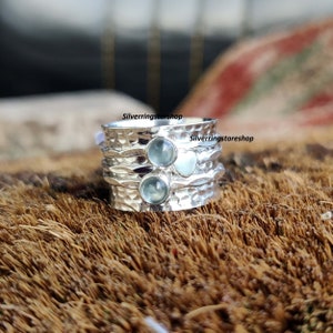Aquamarine stone Ring, 925 Sterling silver Ring, Spinner Ring, Statement Ring, Fidget Ring, Dainty Ring, Handmade Ring, Peace, Gift For Her,
