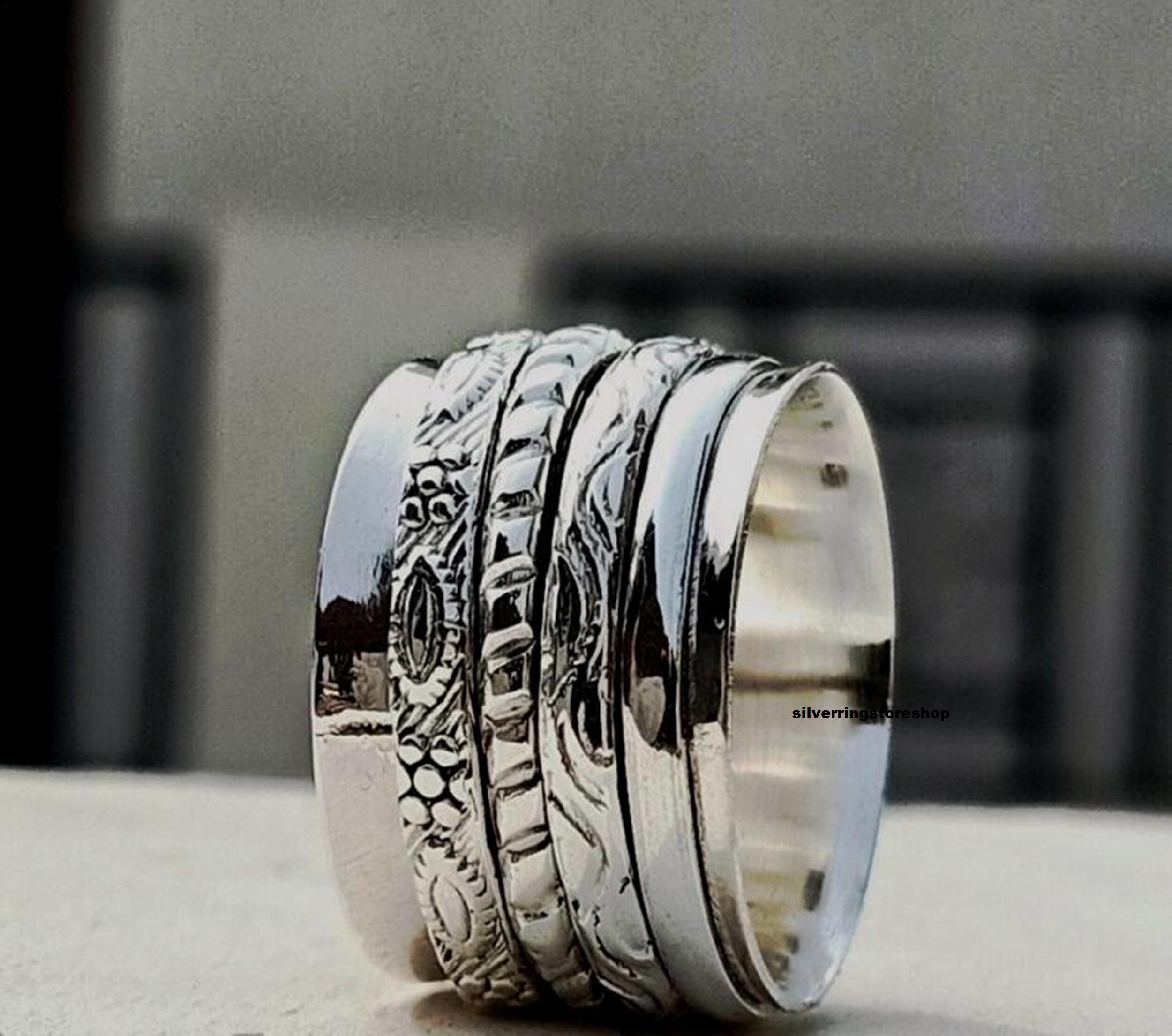 Handmade 925 Sterling Silver Spinner Ring - Wide Band Meditation Statement Ring A139 12 thumbnail image