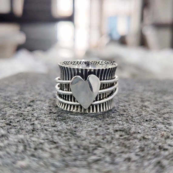 Heart Spinner Ring 925 Sterling Silver Ring Fidget Ring Band Ring Dainty Ring Statement Ring Boho Ring Handmade Ring Gift for Her Etsy Canada