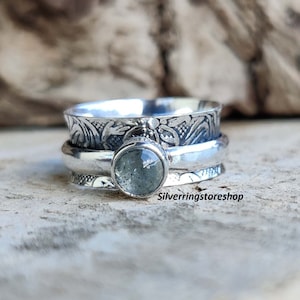 Aquamarine Ring, 925 Sterling silver Ring, Dainty Ring, Handmade Ring, Jewellery Ring, Boho Ring, Fidget Ring, Spinner Ring, Gift For Her,,
