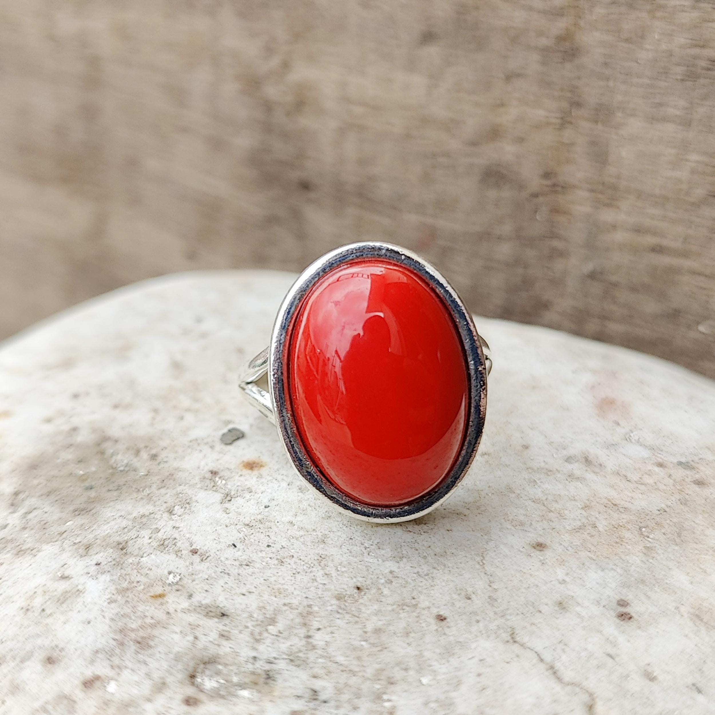 Handmade Red Coral Ring: 925 Sterling Silver Statement Jewelry