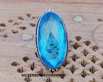 Blue Topaz Ring: Handmade 925 Sterling Silver Boho Statement Jewelry