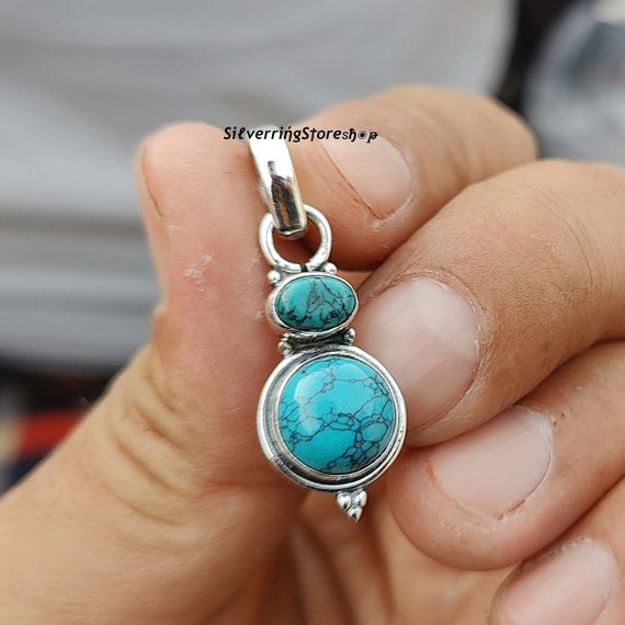 Turquoise Pendant, Designer Pendant, 925 Sterling Silver Pendant, Gift Jewelry, Handmade Pendant, Necklace For Women, Beautiful Pendant Gift