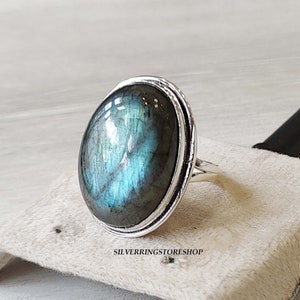 Labradorite Ring, Gemstone Labradorite, 925 Sterling Silver Ring, Handmade Ring, Boho Ring, Promise Ring, Blue Labradorite Ring,Gift For Her
