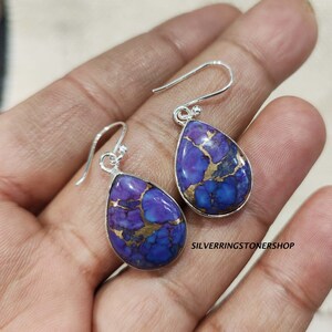 Purple Copper Turquoise Earrings, Women Earrings, 925 Sterling Silver Earring, Turquoise Earring, Silver Earring, Silver Turquoise Earring,
