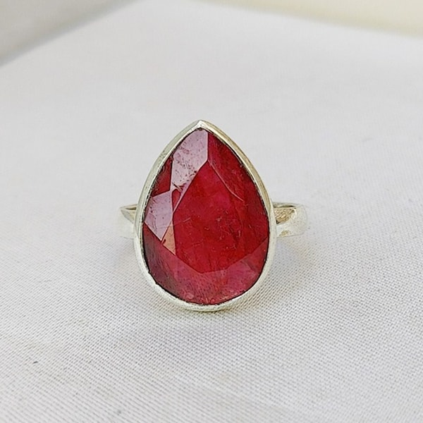 Indian Ruby Ring, Statement Jewelry, 925 Sterling Silver Ring, Gemstone Ring, Handmade Ring, Beautiful Ring, Women Jewelry, Gift For Her,///