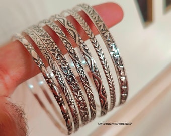 Sterling Silver Bangles, 7 Design Bangles, bangle bracelet set, 925 Silver Bangle, Stacking Bangles, Semanario Bangles, Boho Bangles, Gifts,