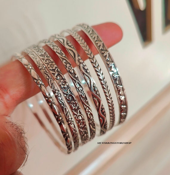 Sterling Silver Bangles, 7 Design Bangles, bangle bracelet set, 925 Silver Bangle, Stacking Bangles, Semanario Bangles, Boho Bangles, Gifts,
