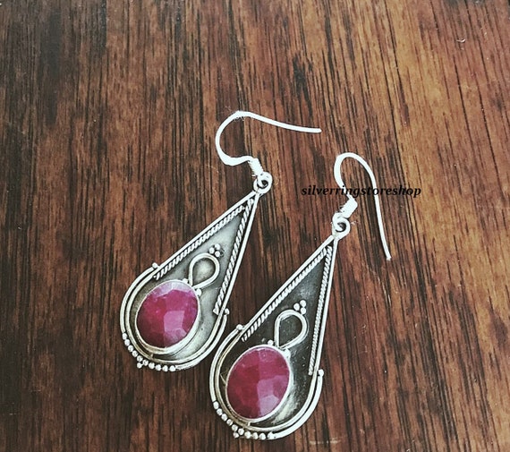 Ruby Earrings 925 Sterling Silver Earrings Handmade Earring