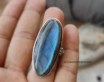 Handmade Labradorite Ring: 925 Sterling Silver Statement Jewelry
