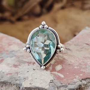 Aquamarine Ring, 925 Silver Ring, Handmade Ring, Women Ring, Gemstone Ring, Statement Ring, Pear Gemstone Ring, Genuine Real Blue Stone Ring