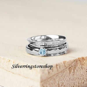 Anillo de aguamarina, anillo giratorio, plata de ley 925, anillo anti-preocupación, anillo anti-estrés, anillo de piedras preciosas, anillo de mujer, anillo de meditación, anillo hecho a mano, regalos