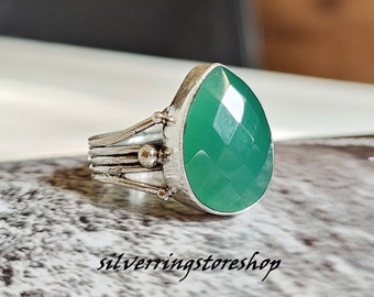 Handmade Green Onyx Ring: 925 Sterling Silver Boho Jewelry