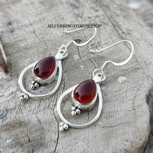 Red Garnet Earrings, For Women Earrings, 925 Sterling Silver Earrings, Red Gemstone Earrings, Handmade Silver Earrings, Gift For Her, ///