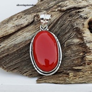 Red Coral Pendant, Boho Pendant, 925 Sterling Silver Pendant, Gemstone Pendant, Handmade Pendant, Women Pendant, Coral Necklace,Gift For Her