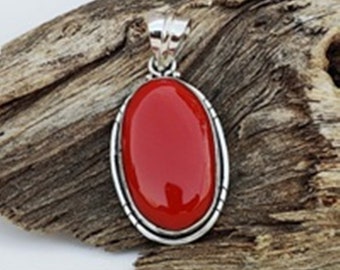 Colgante de coral rojo y plata de ley - Collar bohemio hecho a mano