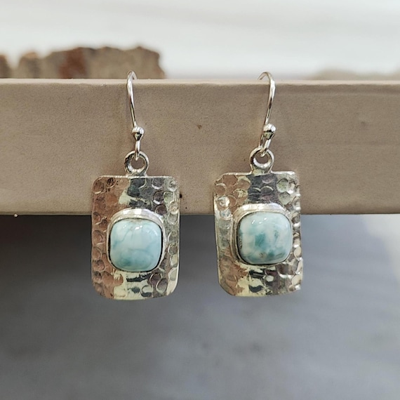 Natural Larimar Earring, Statement Jewelry, 925 Sterling Silver Earring, Handmade Earring, Larimar Gemstone, Women Earring, Gift for Her,